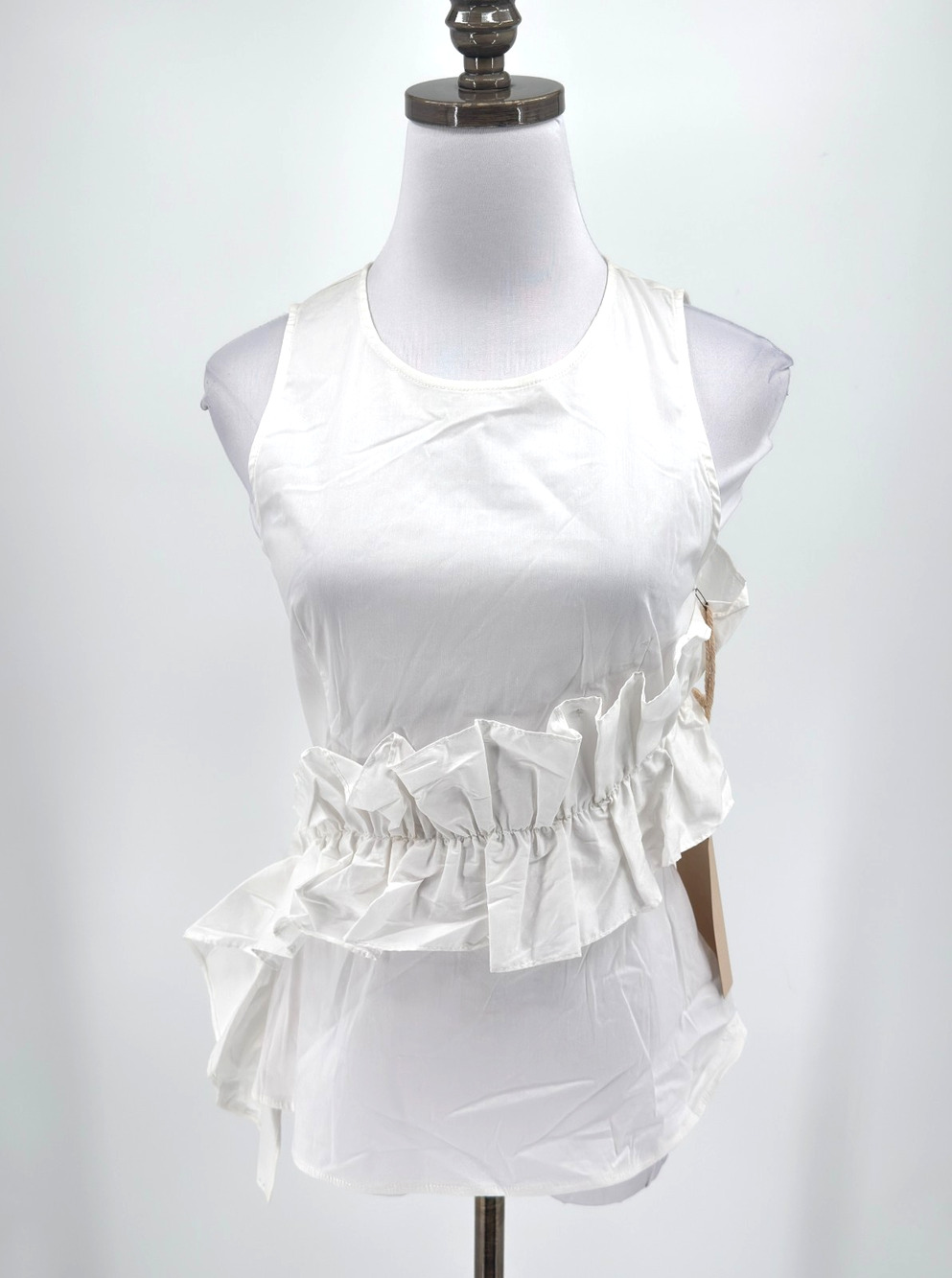 Sunday in Brooklyn White Asymmetric Ruffle Woven Peplum Poplin Top NEW